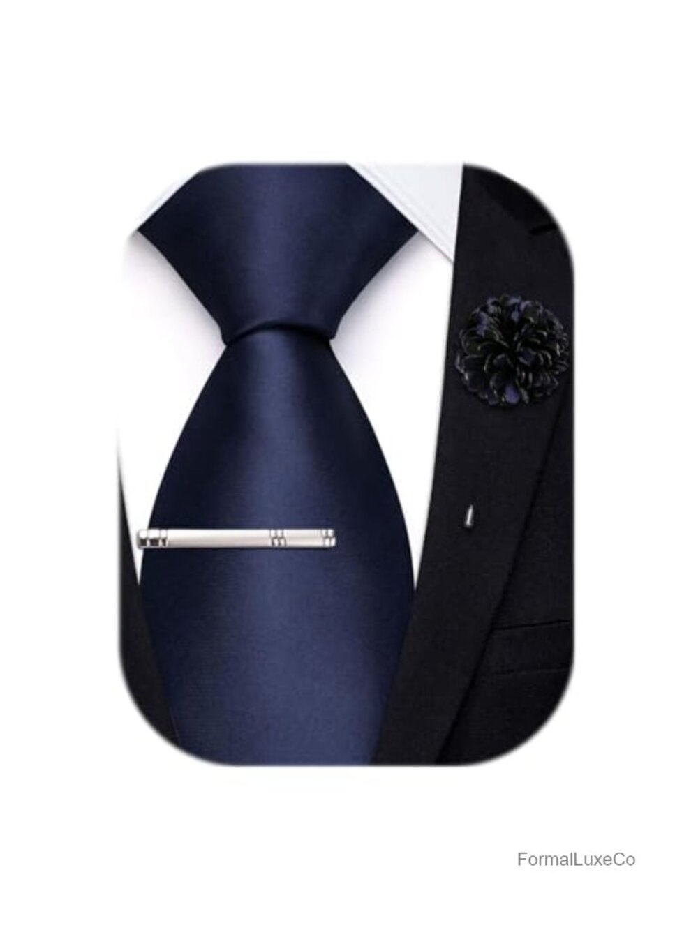 Silk Blend Extra Long Solid Satin Tie Set with Lapel Pin & Tie Clip Formal